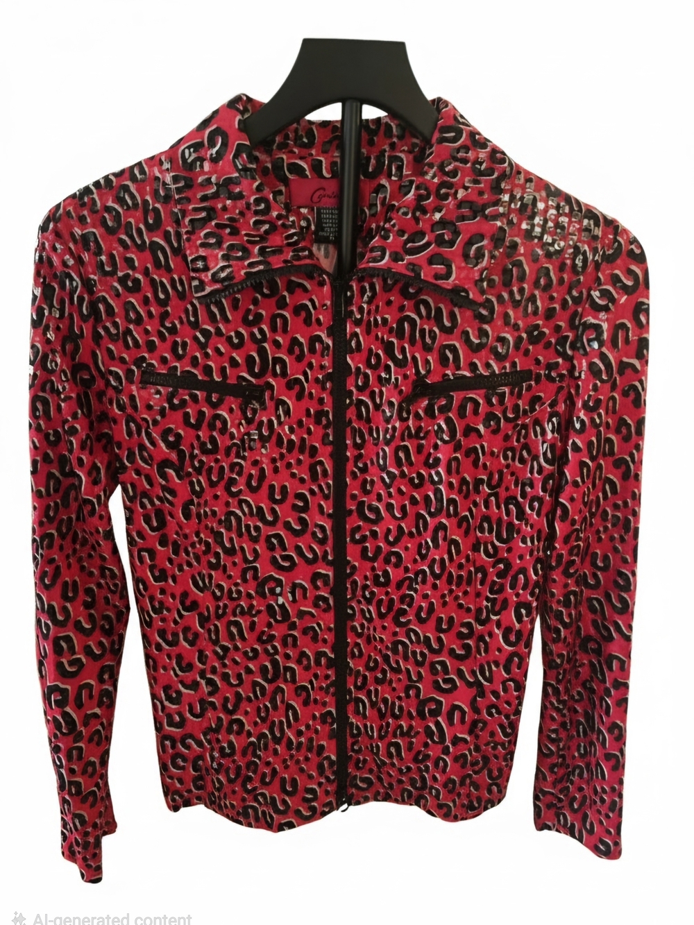 Carina Red Sequin Leopard Print Jacket Full Zip Animal Moto Coat Size M